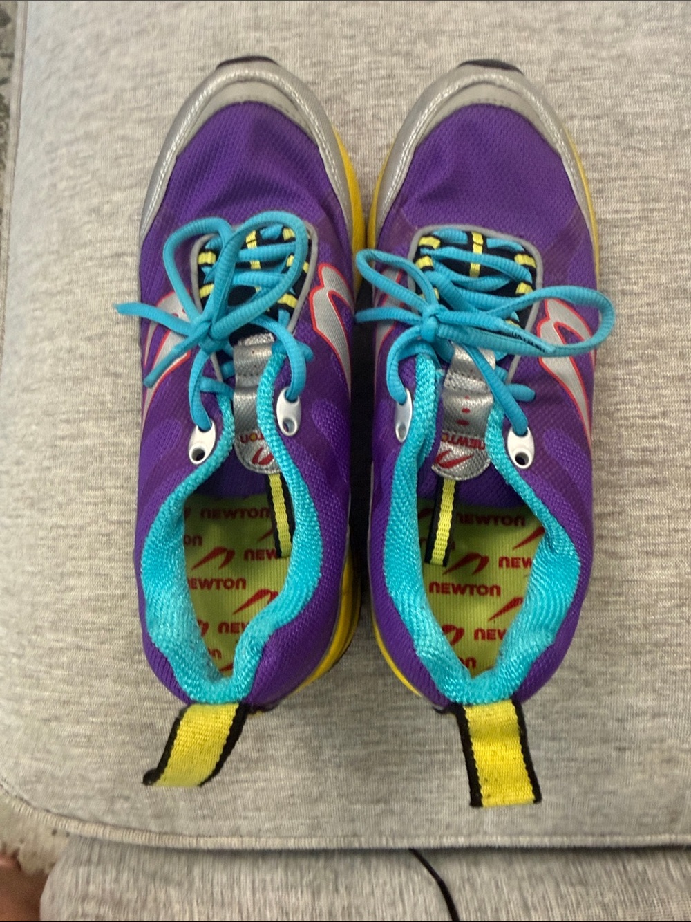 Newton Purple Sneakers with Teal Laces and Yellow hi Sole